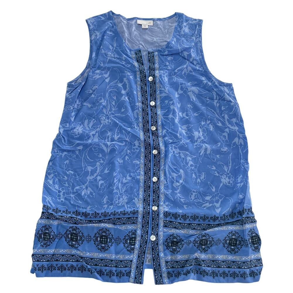 J. Jill Tank Top‎ Women X Small Blue Boho Floral Button Front Tunic Split V - Picture 2 of 7